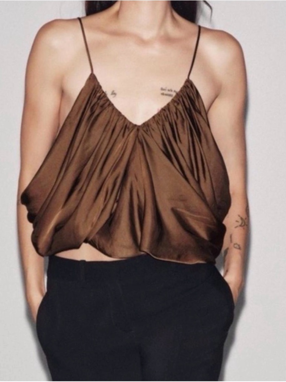 Zara draped satin effects tank top